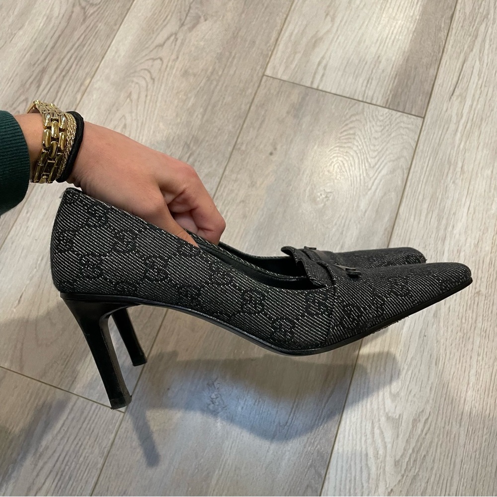 Vintage Gucci Grey Monogram Square Toe Heels